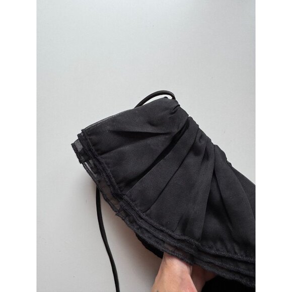 SHUSHU/TONG Black Duchess Satin Organza Ruffle U-Neck Mini Swing Dress, Size 4 - Picture 8 of 16